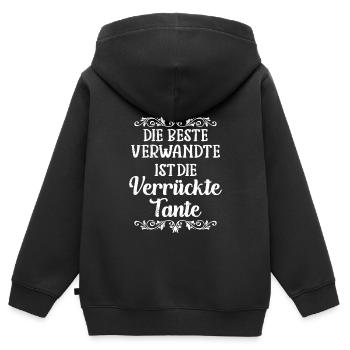 Die beste Verwandte ist die verrückte Tante - Kinder Premium Organic Zip Hoodie - Schwarz - Hinten - AI Model Kid Male (0cm)