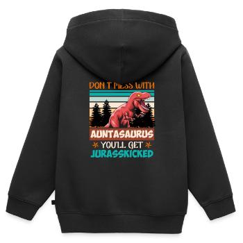 Leg dich nicht mit Tante an Dinosaurier Tante - Kinder Premium Organic Zip Hoodie - Schwarz - Hinten - AI Model Kid Male (0cm)