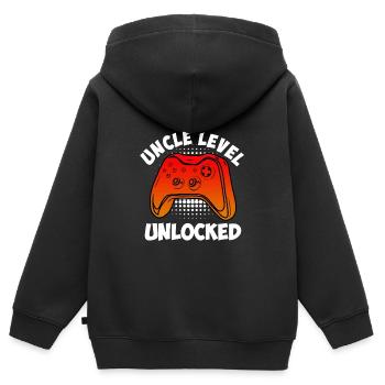 Oncle déverrouillé Niveau Oncle - Sweat Premium à capuche zippé enfant bio - noir - Dos - AI Model Kid Male (0cm)
