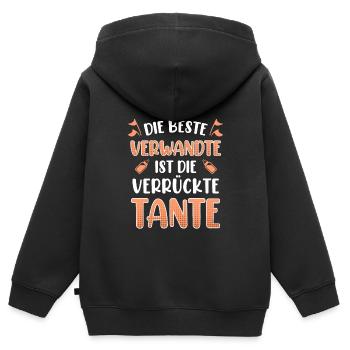 Die beste Verwandte ist die verrückte Tante - Kinder Premium Organic Zip Hoodie - Schwarz - Hinten - AI Model Kid Male (0cm)