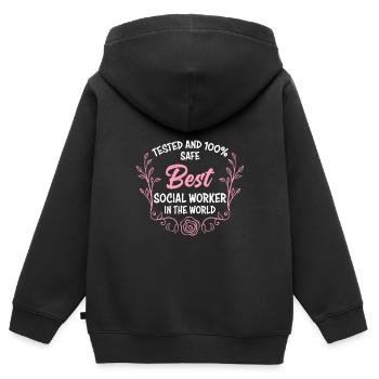 Getestet und sicher Ich bin Sozialarbeiterin - Kinder Premium Organic Zip Hoodie - Schwarz - Hinten - AI Model Kid Male (0cm)
