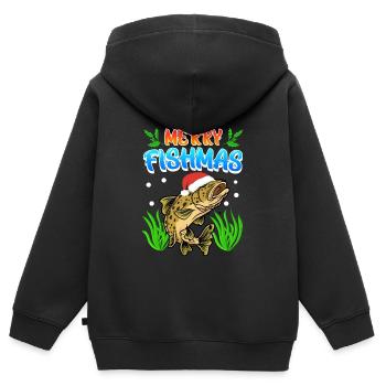 Trout Angler Joyeux Fishmas Angler Noël - Sweat Premium à capuche zippé enfant bio - noir - Dos - AI Model Kid Male (0cm)