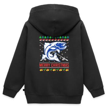 Joyeux poisson de Noël moche - Sweat Premium à capuche zippé enfant bio - noir - Dos - AI Model Kid Male (0cm)
