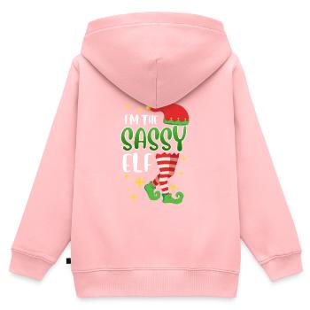 Elfe effronté Je suis l’elfe impertinent Nicolas - Sweat Premium à capuche zippé enfant bio - rose - Dos - AI Model Kid Female (0cm)