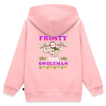 Bodybuilder Bonhomme de neige Frosty le Swoleman - Sweat Premium à capuche zippé enfant bio - rose - Dos - AI Model Kid Female (0cm)