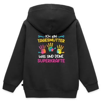 Was sind deine Superkräfte? Ich bin Tagesmutter - Kinder Premium Organic Zip Hoodie - Schwarz - Hinten - AI Model Kid Male (0cm)