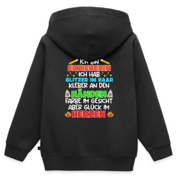 Glitzer in Haaren Klebe an den Händen Erzieherin - Kinder Premium Organic Zip Hoodie - Schwarz - Hinten - AI Model Kid Male (0cm)