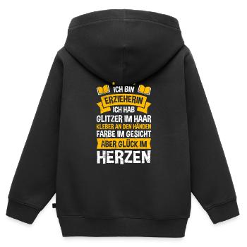 Glitter in den Haaren Klebe an den Händen Erzieher - Kinder Premium Organic Zip Hoodie - Schwarz - Hinten - AI Model Kid Male (0cm)
