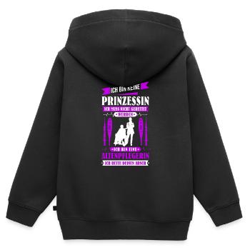 Ich bin keine Prinzessin ich bin Altenpflegerin - Kinder Premium Organic Zip Hoodie - Schwarz - Hinten - AI Model Kid Male (0cm)