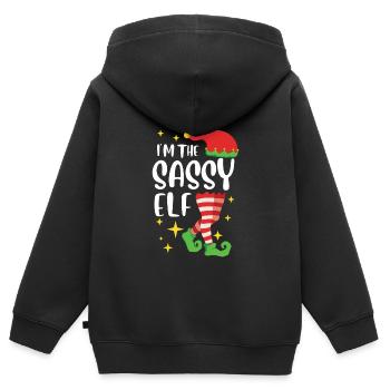 Elfe effronté Je suis l’elfe impertinent Nicolas - Sweat Premium à capuche zippé enfant bio - noir - Dos - AI Model Kid Male (0cm)