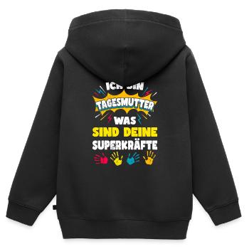 Was sind deine Superkräfte? Ich bin Tagesmutter - Kinder Premium Organic Zip Hoodie - Schwarz - Hinten - AI Model Kid Male (0cm)