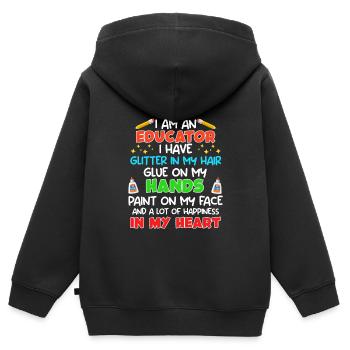 Glitzer in Haaren Klebe an den Händen Erzieherin - Kinder Premium Organic Zip Hoodie - Schwarz - Hinten - AI Model Kid Male (0cm)