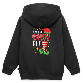 Elfe effronté Je suis l’elfe impertinent Nicolas - Sweat Premium à capuche zippé enfant bio - noir - Dos - AI Model Kid Male (0cm)