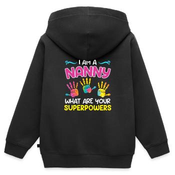 Was sind deine Superkräfte? Ich bin Tagesmutter - Kinder Premium Organic Zip Hoodie - Schwarz - Hinten - AI Model Kid Male (0cm)