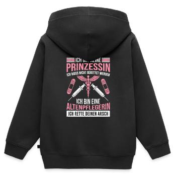 Ich bin keine Prinzessin ich bin Altenpflegerin - Kinder Premium Organic Zip Hoodie - Schwarz - Hinten - AI Model Kid Male (0cm)