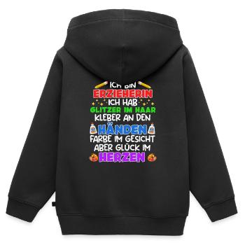 Glitzer in Haaren Klebe an den Händen Erzieherin - Kinder Premium Organic Zip Hoodie - Schwarz - Hinten - AI Model Kid Male (0cm)
