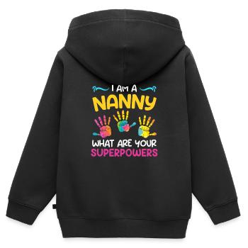 Was sind deine Superkräfte? Ich bin Tagesmutter - Kinder Premium Organic Zip Hoodie - Schwarz - Hinten - AI Model Kid Male (0cm)