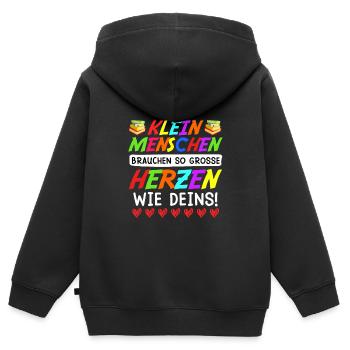 Kleine Menschen brauchen großes Herz Erzieherin - Kinder Premium Organic Zip Hoodie - Schwarz - Hinten - AI Model Kid Male (0cm)