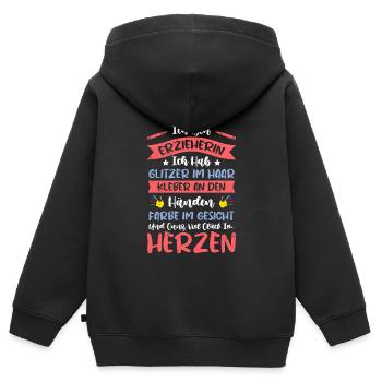 Glitter im Haar Klebe an den Händen Erzieherin - Kinder Premium Organic Zip Hoodie - Schwarz - Hinten - AI Model Kid Male (0cm)