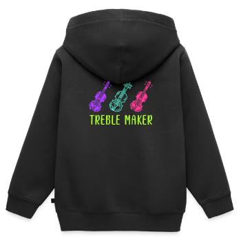Triple clef de sol violon soprano premier violon - Sweat Premium à capuche zippé enfant bio - noir - Dos - AI Model Kid Male (0cm)