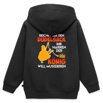 Der König will musizieren reicht mir den Dudelsack - Kinder Premium Organic Zip Hoodie - Schwarz - Hinten - AI Model Kid Male (0cm)