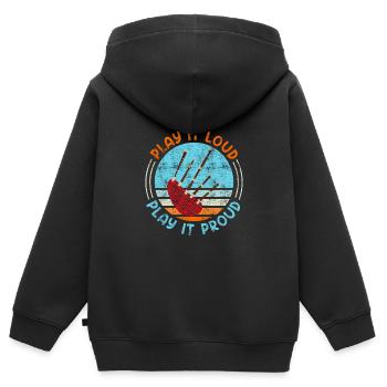 Jouez-le fièrement et jouez-le à haute voix - Sweat Premium à capuche zippé enfant bio - noir - Dos - AI Model Kid Male (0cm)