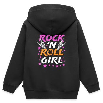 Je suis une rock girl rock n roll - Sweat Premium à capuche zippé enfant bio - noir - Dos - AI Model Kid Male (0cm)