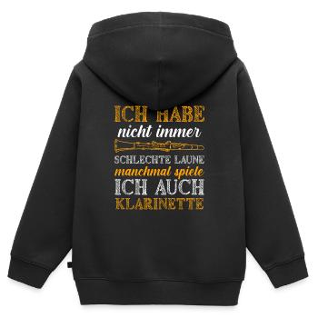 Nicht immer schlechte Laune ich spiele Klarinette - Kinder Premium Organic Zip Hoodie - Schwarz - Hinten - AI Model Kid Male (0cm)