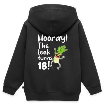 Hurray the leek turns 18 - Kids Premium Organic Zip-up Hoodie - black - Back - AI Model Kid Male (0cm)