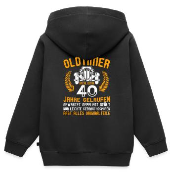 Oldtimer 50e anniversaire 40 ans - Sweat Premium à capuche zippé enfant bio - noir - Dos - AI Model Kid Male (0cm)
