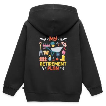 Mon régime Retraités - Sweat Premium à capuche zippé enfant bio - noir - Dos - AI Model Kid Male (0cm)