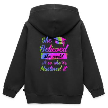 Elle a maîtrisé le Master - Sweat Premium à capuche zippé enfant bio - noir - Dos - AI Model Kid Male (0cm)