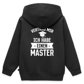 Croyez-moi, j’ai une maîtrise - Sweat Premium à capuche zippé enfant bio - noir - Dos - AI Model Kid Male (0cm)