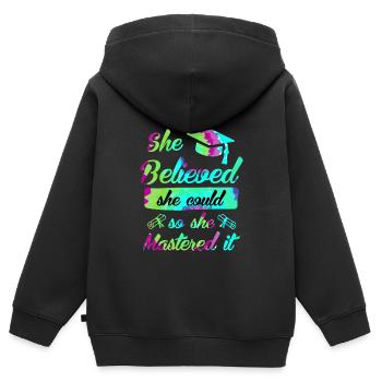 Elle a maîtrisé le Master - Sweat Premium à capuche zippé enfant bio - noir - Dos - AI Model Kid Male (0cm)