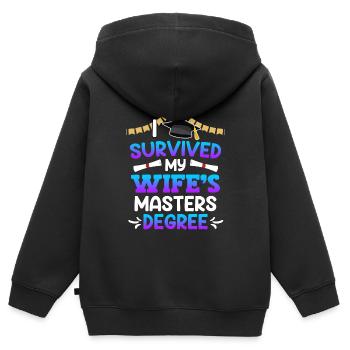 Überlebt meine Frau hat einen Master Abschluss - Kinder Premium Organic Zip Hoodie - Schwarz - Hinten - AI Model Kid Male (0cm)