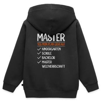 Mein Plan geht auf Weltherrschaft Master Abschluss - Kinder Premium Organic Zip Hoodie - Schwarz - Hinten - AI Model Kid Male (0cm)