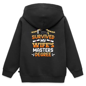 Überlebt meine Frau hat einen Master Abschluss - Kinder Premium Organic Zip Hoodie - Schwarz - Hinten - AI Model Kid Male (0cm)