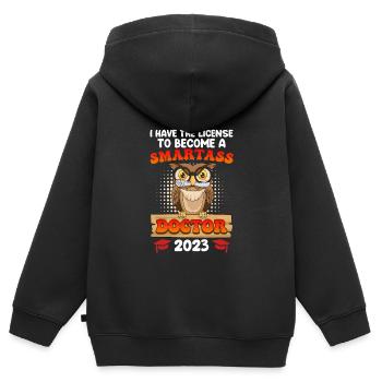Lizenz zum klugscheißen Ich habe einen Doktortitel - Kinder Premium Organic Zip Hoodie - Schwarz - Hinten - AI Model Kid Male (0cm)