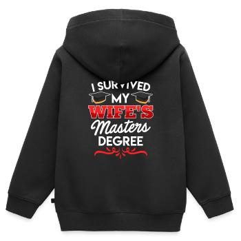 Überlebt Meine Frau hat einen Master Abschluss - Kinder Premium Organic Zip Hoodie - Schwarz - Hinten - AI Model Kid Male (0cm)