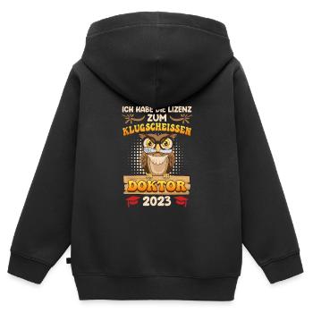 Lizenz zum klugscheißen Ich habe einen Doktortitel - Kinder Premium Organic Zip Hoodie - Schwarz - Hinten - AI Model Kid Male (0cm)