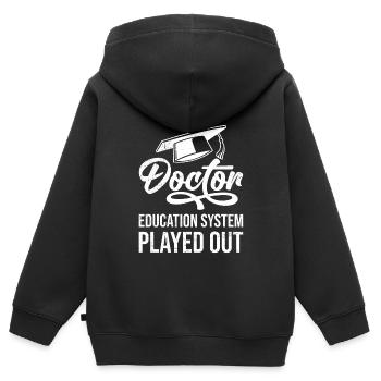 Études Terminées Doctor PhD Titre de PhD - Sweat Premium à capuche zippé enfant bio - noir - Dos - AI Model Kid Male (0cm)