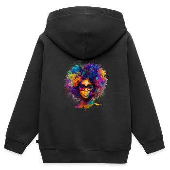 Afro Cheveux Afro Américain Femme Africaine - Sweat Premium à capuche zippé enfant bio - noir - Dos - AI Model Kid Male (0cm)