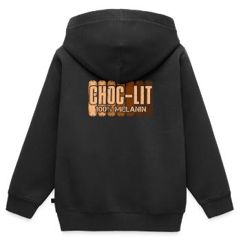 Choc-Lit Mélanine Chocolat Africain Femme - Sweat Premium à capuche zippé enfant bio - noir - Dos - AI Model Kid Male (0cm)