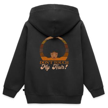 Afro Cheveux Afro Look Curls Femme Africaine - Sweat Premium à capuche zippé enfant bio - noir - Dos - AI Model Kid Male (0cm)