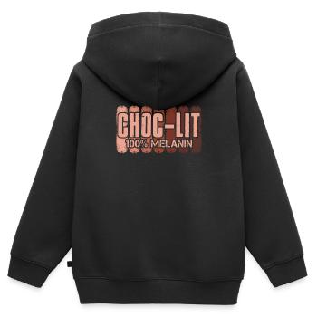 Choc-Lit Mélanine Chocolat Africain Femme - Sweat Premium à capuche zippé enfant bio - noir - Dos - AI Model Kid Male (0cm)