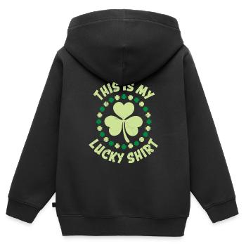 Ma chemise porte-bonheur trèfle St Patrick - Sweat Premium à capuche zippé enfant bio - noir - Dos - AI Model Kid Male (0cm)
