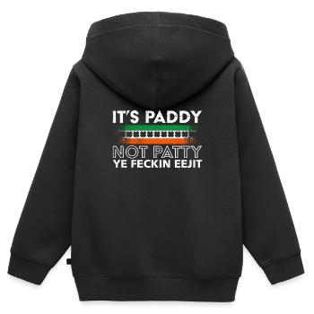 C’est Paddy, pas Patty St. Patrick’s Day Irlande - Sweat Premium à capuche zippé enfant bio - noir - Dos - AI Model Kid Male (0cm)