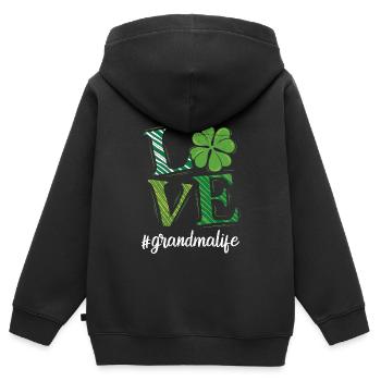 Amour Grand-mère vie Oma Saint-Patrick Oma - Sweat Premium à capuche zippé enfant bio - noir - Dos - AI Model Kid Male (0cm)