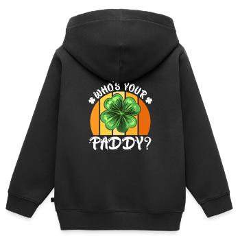 Qui est votre Paddy? Clover Saint-Patrick - Sweat Premium à capuche zippé enfant bio - noir - Dos - AI Model Kid Male (0cm)