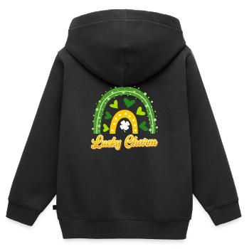 Porte-bonheur Saint-Patrick - Sweat Premium à capuche zippé enfant bio - noir - Dos - AI Model Kid Male (0cm)